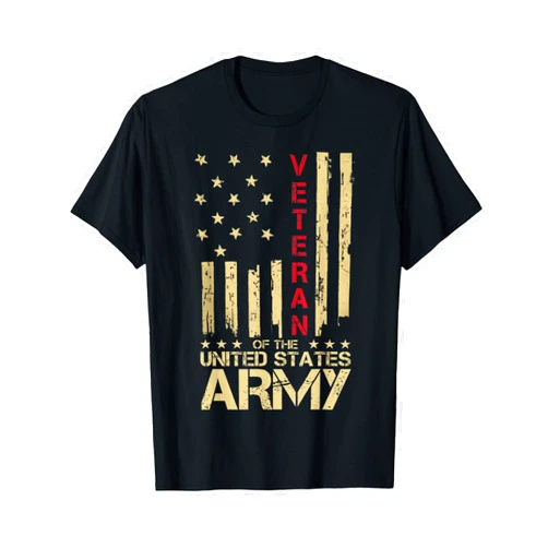 Proud U.S Veteran Gifts Patriotic U.S Army Veteran Red Line American Flag Vintage Distressed Design T-Shirt