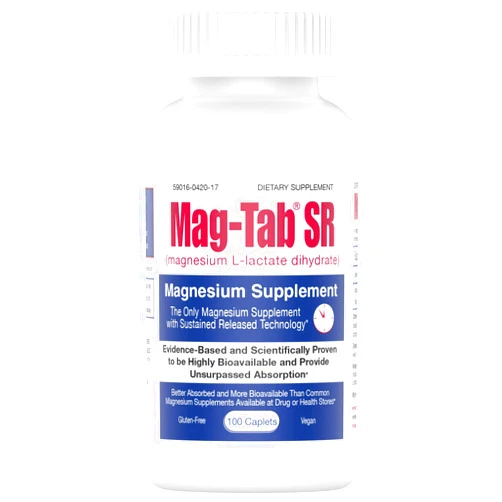 MAG-TAB SR Extended Release Magnesium Lactate Delivery for 10x Better Absorption-Mag-Tab SR (Sustained Release) 100 Count-Supports Sleep, Muscle Cramps, Magnesium Deficiency Health Issue