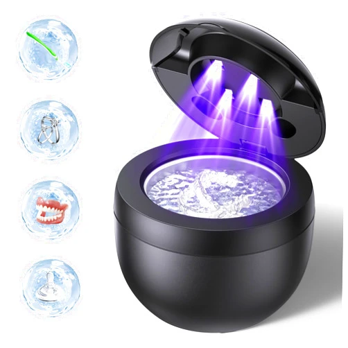 EcoBasic Ultrasonic Retainer Cleaner, Retainer Cleaner Machine for Dentures, Mouth Guards, Braces, Toothbrush Heads, Jewelry with 200ML Capacity, 45kHz Ultrasonic Cleaner, 4 Modes for All Dental Appliances