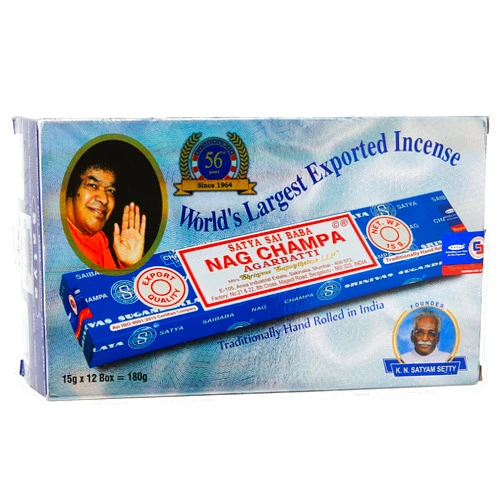 Satya Nagchampa Satya Sai Baba Nag Champa Agarbatti Pack of 12 Incense Sticks Boxes 15gms Each Fine Quality Incense Sticks for Relaxation, Meditation, Positivity and Peace