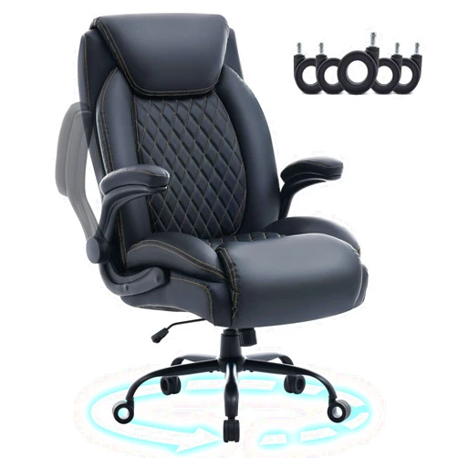 KWKSV Big and Tall Office Chair 600lbs, Heavy Duty Ergonomic Executive Desk with Adjustable Armrests, Wide Seat, PU Leather Fabric, Adjustable Height, Comfortable Office Chair for Heavy People