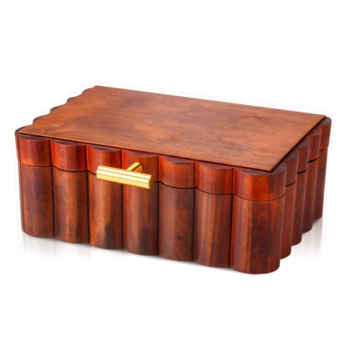 Nosiny Scalloped Wooden Jewelry Box Trinket Organizer with Lid Fan Shaped Decorative Storage Box for Keepsake, Rings, Earrings, Photos, Home Nightstand Dresser Display, 7.25 x 10 x 3.88 Inches