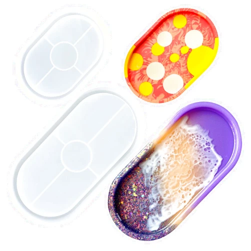 Midnadiy Oval Resin Tray Molds, 2 Pcs Durable Silicone Coaster Molds for Epoxy Resin Concrete Jesmonite Terrazo, Epoxy Resin Molds for DIY Jewelry Trinket Tray, Rolling Tray for Valentine's Day Gifts