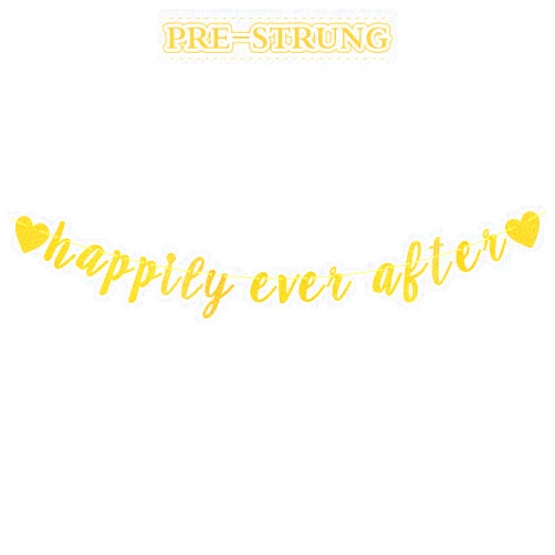 LINGTEER Happily Ever After Gold Glitter Bunting Banner - Cheers to Wedding Anniversary Bride to be Engagement Party Backdrop Decorations.[Pre - Strung]