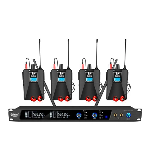 D Debra Audio PRO ER-202 UHF Dual Channel Wireless in Ear Monitor System with Monitoring Type for Stage, Receiver for Studio, Guitar, Band Performance (Dual Channel, 4 Bodypack)