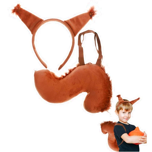 GALPADA Squirrel Costume Set, Squirrel Ears Headband and Squirrel Tail, Halloween Animal Costume Cosplay for Kids Adults, Coffee