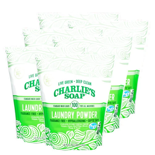 Charlie's Soap Charlie’s Soap Laundry Powder (100 Loads, 6 Pack) Hypoallergenic Deep Cleaning Washing Powder Detergent – Eco-Friendly, Safe, and Effective