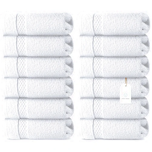 White Classic WhiteClassic Luxury Cotton Washcloths - Large Hotel Spa Bathroom Face Towel | 12 Pack | White