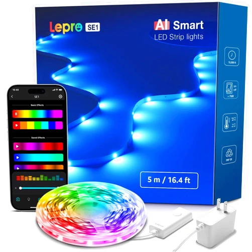 Lepro SE1 AI Smart LED Strip Lights - 16.4ft RGB Color Changing Light Strips with APP Control, AI Generated Lighting, Music Sync, 2.4GHz Wi-Fi & Bluetooth LED Lights for Home Decor (No Remote)