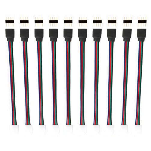 Haraqi 4 Pin RGB Male and Female Connector Wire Cable(10 Pack) with 10 x Male 4 Pin Plugs for 5050 3528 RGB LED Light Strip