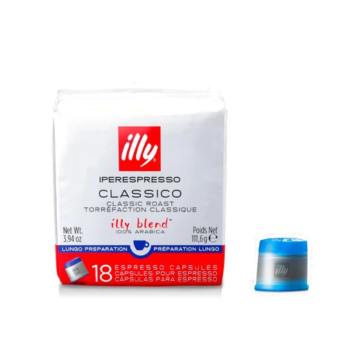 illy Coffee IperEspresso Capsules, Classico Lungo Medium Roast Coffee Pods, 100% Arabica, Premium Italian Blend, 18 Count, 1 Pack