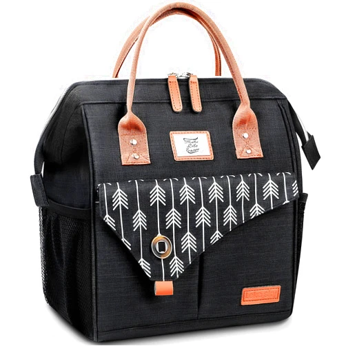 Lekesky Insulated Lunch Bag for Women Leakproof Wide Open Lunch Box Reusable Lunch Cooler Bag for Adults Work, Black