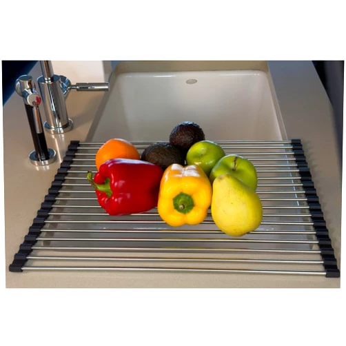 Aura Global Roll Up Dish Drying Rack - 17.7x13.75 Inches, Stainless Steel Multipurpose Sink Cover, Space-Saving Organizer for Kitchen, RV, an Apartment Essential.