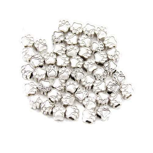 AUEAR, Vintage Dog Paw Footprint Beads 11mm Puppy Paw Footprint Big Hole Metal Charm for European Bracelet Jewelry Making Gifts Handmade (50 PCS, Silver)