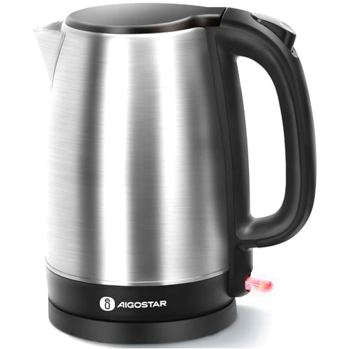 Aigostar Electric Kettle, 1500W Fast Water Boiler with LED Light, Auto Shut Off, Boil Dry Protection, BPA-Free Stainless Steel Electric Kettle for Tea and Coffee, 1.7L, Silver