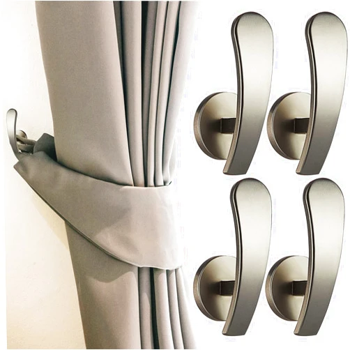 Furge 4 Pieces Curtain Holdback,Wall Mounted Hooks Drapery Tiebacks with Screws Metal Decorative Curtain Holdbacks Decorative Window Drapery Holder Curtain Hooks (Silver)