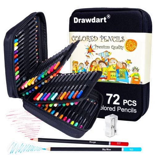 Drawdart Colored Pencils for Adult Coloring, 72-Color Professional Soft Core Drawing Sketching Shading Pencils Set with Zipper Case, Coloring Pencils for Adults, Artists, Professionals and Colorists