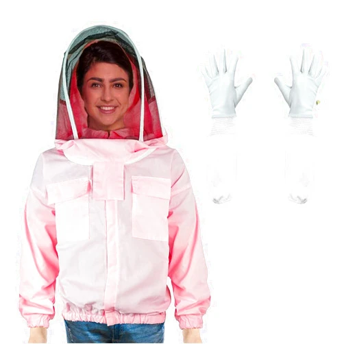 Luwint Beekeeping Jacket with Fencing Veil Hood and Gloves, Ventilated Beekeeper Suit Jacket for Hive Inspections, Lightweight Beekeeping Protective Wear (5'-5'4'' Height)