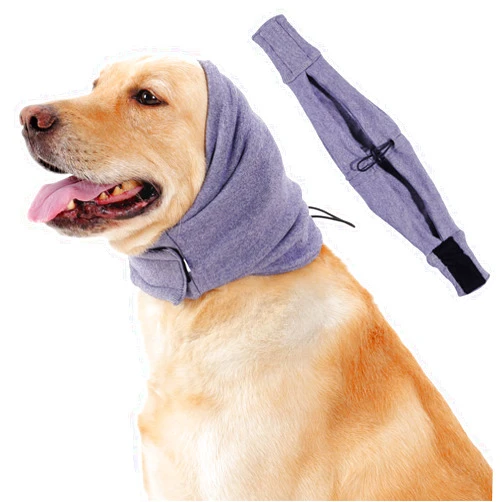 HEYWEAN Dog Ear Muffs with Velcro Noise Protection Hoodie for Dogs Breathable Calming Head Wrap with Ear Covers Anxiety Relief for Thunderstorms Purple Medium