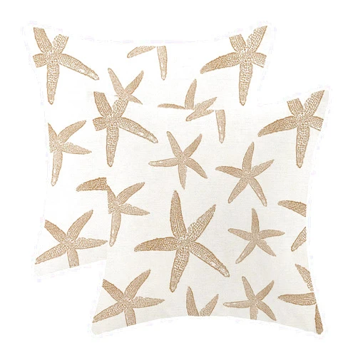 OFIRD Coastal Pillow Covers 18x18 Pack of 2 Ocean Themed Brown Starfish Throw Pillow Covers,Summer Beachy Nautical Decorative Pillowcase Linen Cushion Case Decoration for Couch Sofa Outdoor Decor