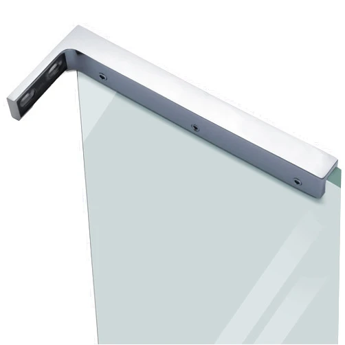 LukLoy Fixed Glass Shower Panel Wall to Glass Support Bar, Frameless Glass Clamp L Shape Stabilizer Mounting Bracket, No-Drill-in-Glass (Mirror Chrome, Glass on The Right)