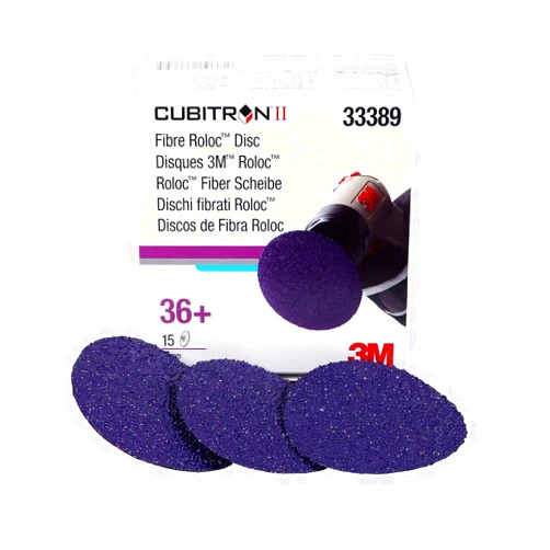 3M Cubitron II Ceramic Purple Quick Change Fibre Disc - Fibre Backing - 36+ Grit - 3 in Diameter - 33389 [PRICE is per BOX]