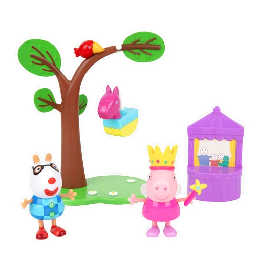 Jazwares Peppa Pig Birthday Party Playset, 5 Pieces - includes Peppa & Pedro Figures, Pinata, Puppet Show & Tree - Toy Gift for Kids - Ages 2+