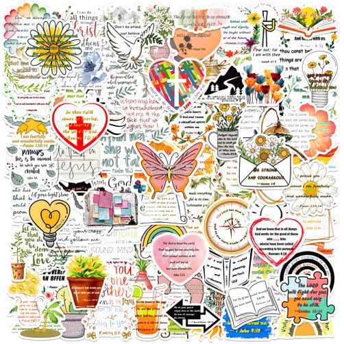 Generic 100Pcs Jesus Christian Stickers, Bible Verse Faith Sticker, Inspirational Decals for Water Bottles, Religious Easter Christmas Gifts for Adults Kids Men and Women
