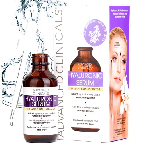 Advanced Clinicals Pure Hyaluronic Acid Serum For Face | Facial Moisturizer | Hydrating Facial Skin Care Product | Anti Aging Serum For Face, Wrinkles, Dark Spots, Fine Lines, & Dry Skin, 1.75 Fl Oz