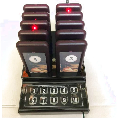 QMTWTFSS 10 Pager buzzers 1 keypad Queue Number Call Wireless Calling System Queue Call Restaurant Paging System for Restaurant Church Food Truck Coffee Shop Office