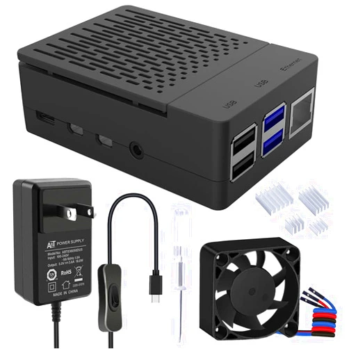 GeeekPi Case for Raspberry Pi 4 with 18W 5V 3.6A Power Supply, Pi 4B Case with PWM Fan 40X40X10mm and 4pcs Heatsinks for Raspberry Pi 4 8GB/4GB/2GB