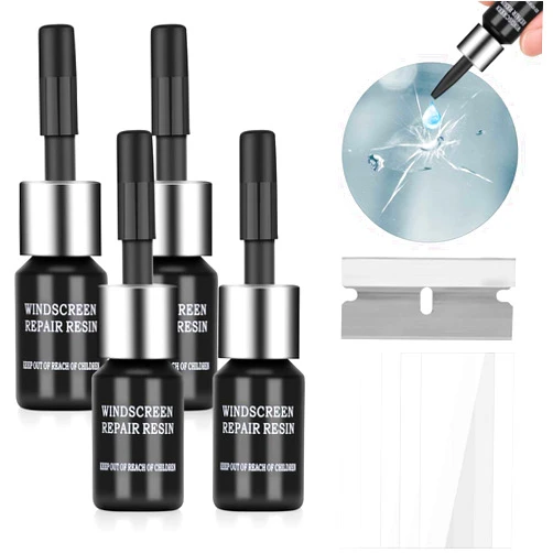 HONBQYCC Car Windshield Repair Kit (4pcs), Windshield Chip Crack Gone Repair Kit, Automotive Windscreen Tool for Fix Chips, Nano Glass Repair Fluid, Star Shaped Crack