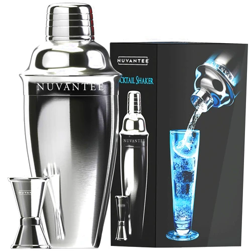 Nuvantee Cocktail Shaker Set，24 oz Martini & Drink Mixer w/Built in Strainer, Measuring Jigger, Home Bartending Kit, Stainless Steel Martini Shaker
