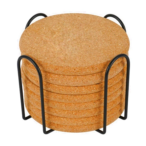 Adorever 8 Pcs Drink Coasters with Holder, Thicker Cork Coasters for Drinks Absorbent for Coffee Table Wooden Coaster Set Tabletop Protection Cup Mat Bar Kitchen Living Room House Home Decor Housewarming Gift