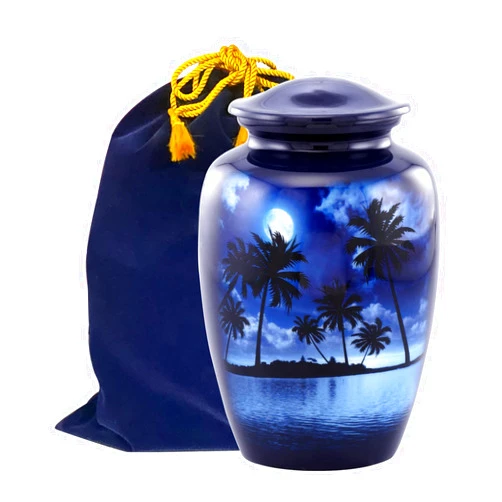 IM TPMS Midnight Beach Cremation Urn for Ashes | Cremation Urn for Human Ashes for Women & Men - Decorative Funeral Urn for Ashes | Hand-Painted Palm Trees & Moon Memorial Urn for Adults