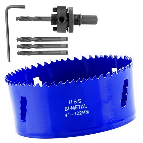 LANIAKEA 4 Inch Bi-Metal Hole Saw 102MM M42 Annular Hole Cutter HSS Variable Tooth Pitch Holesaw Set with Arbor Blue for Home DIYer