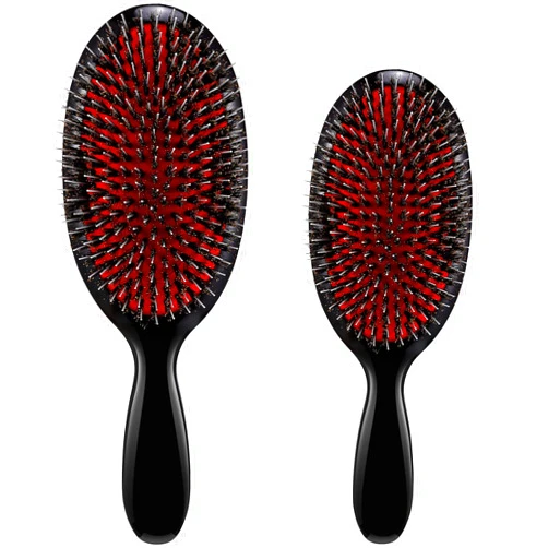 Geiserailie Hair Brushes, 2 Pieces Boar Bristle Hair Brushes with Nylon Quill, Natural Bristles Hair Extensions and Fine Hair Hairbrush for Women, Men and Kids, Promotes Smooth and Healthy Hair Growth