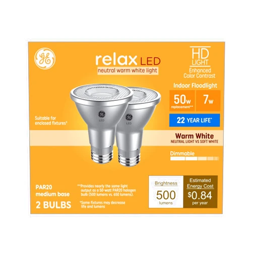 GE Relax HD 50-Watt EQ LED Par20 Warm White Medium Base (e-26) Dimmable Flood Light Bulb 2 Count