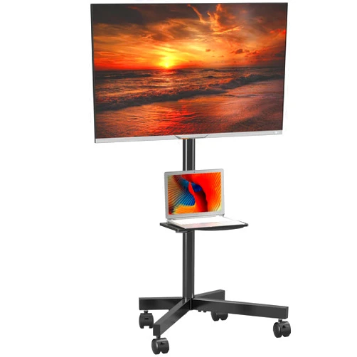 XINLEI Mobile TV Carts on Wheels for 21-60 Inch Flat/Curved Panel Screens TVs - Height Adjustable Floor Trolley Stand with Shelf Holds up to 77lbs - Max VESA 400x400mm