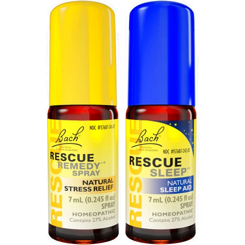 RESCUE Day & Night Bundle, Bach RESCUE REMEDY Spray, Natural Stress Relief [and] RESCUE SLEEP Spray, Natural Sleep Aid - 2-Pk, Homeopathic Flower Essence, Vegan, 7mL Ea