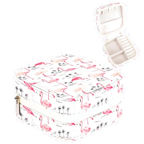 Ysidec Retro Flamingo Bird Pink Travel Jewelry Box Organizer Portable Jewelry Case PU Leather Small Jewelry Storage Holder for Rings Earrings Necklaces