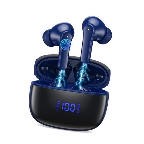 APHUWJ Wireless Earbuds,Bluetooth 5.3 Headphones 64Hrs Playback LED Power Display with Wireless Charging Case IPX5 Waterproof Hi-Fi Stereo in-Ear Headphones Build-in Dual Mic for iPhone Android, Dark Blue