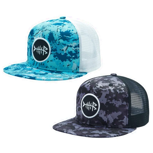 BASSDASH 2 Pack Flat Brim Trucker Cap Adjustable Snapback Hat Mesh Back for Men Women Fishing Hunting