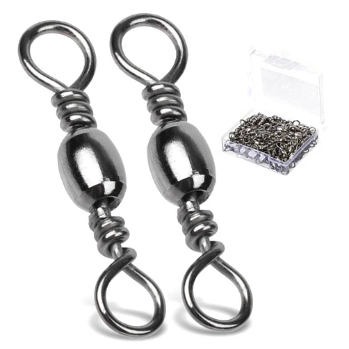 AMYSPORTS High Strength Fishing Swivels Barrel Solid Ring Barrel Fishing Swivel Rolling Fishing Tackle Line Connector Saltwater Freshwater Stainless Steel Accessories