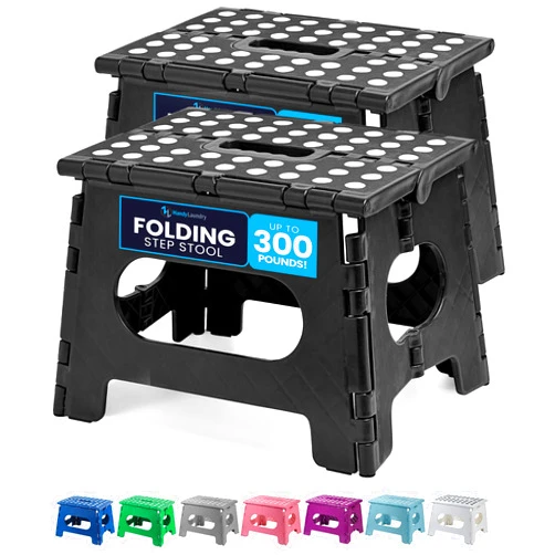 Handy Laundry Folding Lightweight Step Stool is Sturdy Enough to Support Adults and Safe Enough for Kids. Opens Easy with One Flip. Great for Kitchen, Bathroom or Bedroom. (Black | 2-Pack)