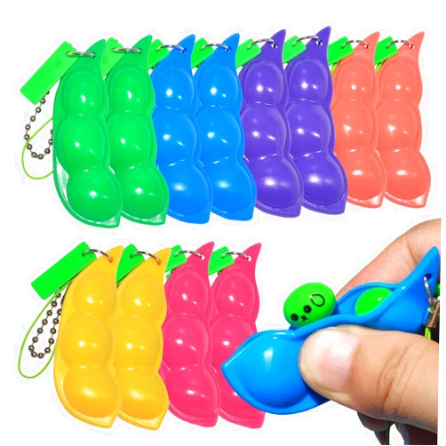 Ganjiang 12PCS Squeeze Bean Keychain Fidget Toys for Skin Picking, Pea Pod Sensory Fidget Toys,Stress Relief,Party Favor Toys