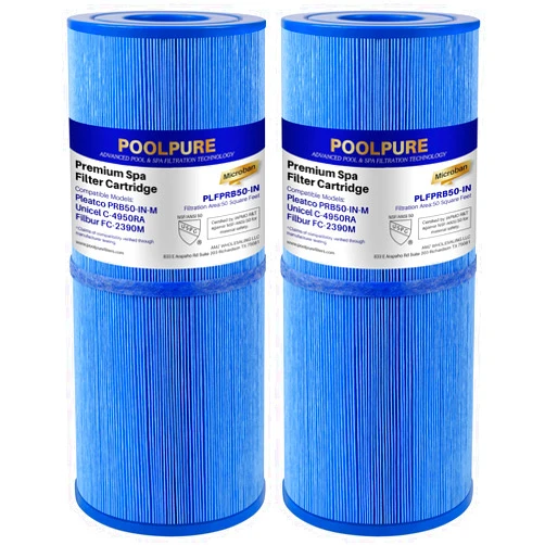 POOLPURE Antimicrobial Spa Filter Replacement for Pleatco PRB50-IN-M, Unicel C-4950RA, Guardian 413-212-02, Filbur FC-2390M,17-2380,Jacuzzi J200 Series Filter,373045, 5X13 Hot Tub Filter, 2 Pack