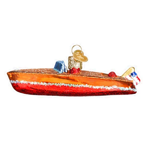 Old World Christmas Classic Wooden Boat Glass Blown Ornaments for Christmas Tree