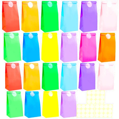 Shindel 56PCS Party Favors Bags with Stickers, Colorful Treat Bags, Gift Bags with Stickers Goodie Bags Party Favor Paper Bags for Birthdays Baby Showers Wedding DIY Crafts 4.7