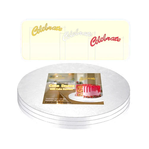 GoldenBakeryFamily 14 Inch Cake Drums with Banner Cake Topper-Cake Board Round White(3-Pack) 1/2 Inch Thick Cake Boards Sturdy, Greaseproof for Birthday Wedding Multi-Tiered Party Cake Boards by GoldenBakeryFamily